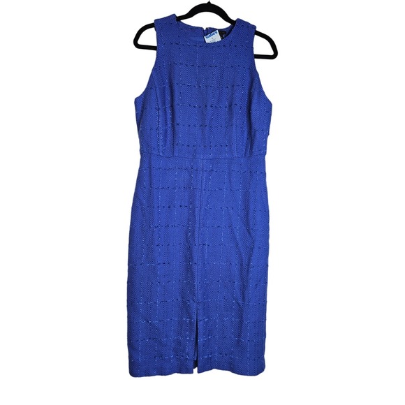 NEW Ann Taylor 8 Tweed Front Slit Sheath Dress Classic Career Blue WOT - Picture 2 of 5